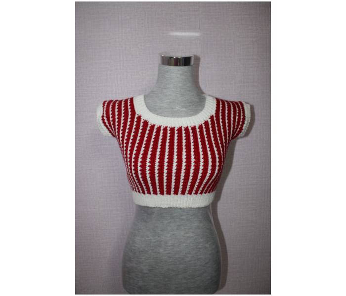 DC Creations CT002 Stylish And Comfortable Handmade Size M Cotton-Acrylic yarn Crop Top -Red and White - Zoom Image 1