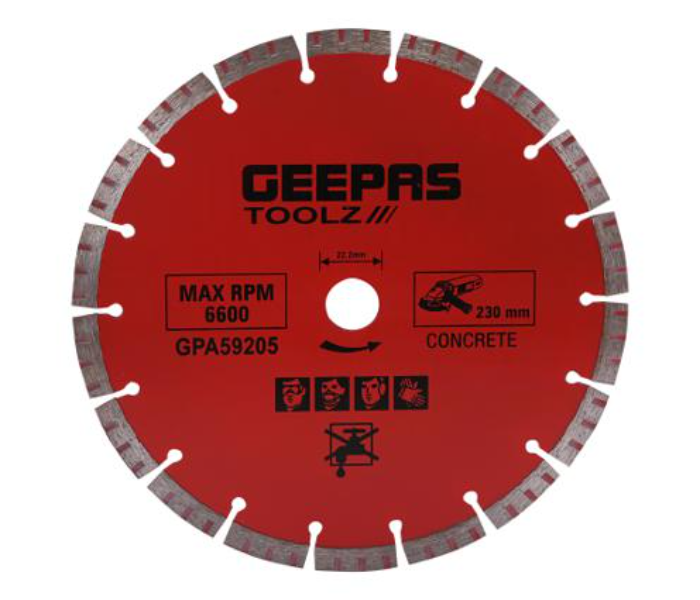 Geepas GPA59205 Segmented Concrete 22.2 Mm bore Fast And Steady Cutting disc- Red - Zoom Image 1