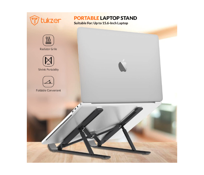 GTC 22000978 Adjustable Foldable Portable Stand for Desk  Aluminum Laptop Holder Riser -Black - Zoom Image 2