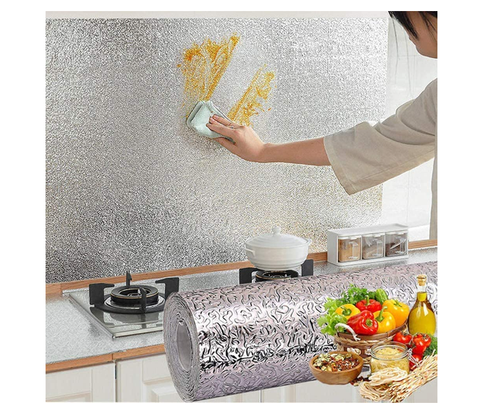 GTC 22001006 Anti-Mold and Heat Resistant Oil Proof And Waterproof Auminium Foil Wallpaper for Walls Cabinets Drawers Of 60 x 300 CM -Silver - Zoom Image 1