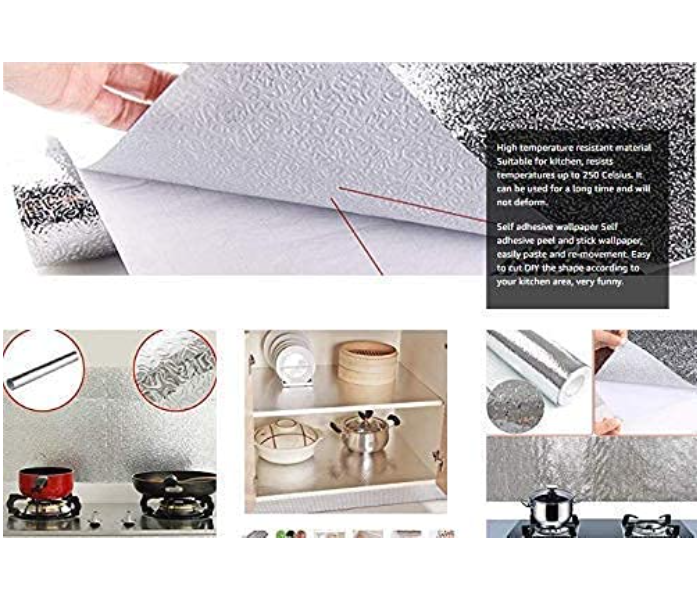 GTC 22001006 Anti-Mold and Heat Resistant Oil Proof And Waterproof Auminium Foil Wallpaper for Walls Cabinets Drawers Of 60 x 300 CM -Silver - Zoom Image 5