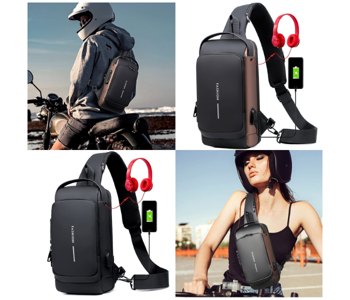 Anti theft Crossbody Sling bag for Men Women, Waterproof Leather Chest with USB Charging Port  - Zoom Image 2