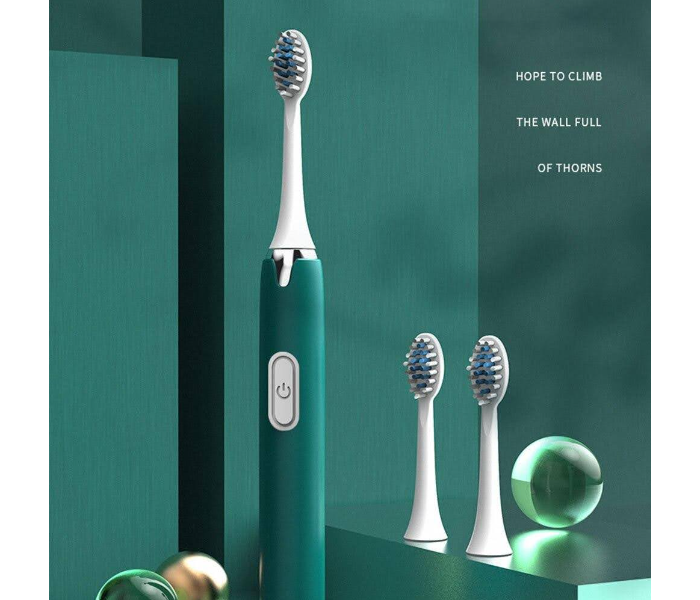 GTC 22000986 Fashionable and Convenient Sonic Electric Toothbrush With 2 Replacement Toothbrush Heads -Green - Zoom Image 1