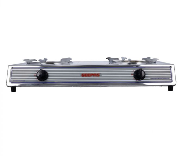 Geepas GGC31033 Stainless Steel High-Quality Electroplated Pan Support Cast Iron Double Gas Burner-Silver - Zoom Image 2