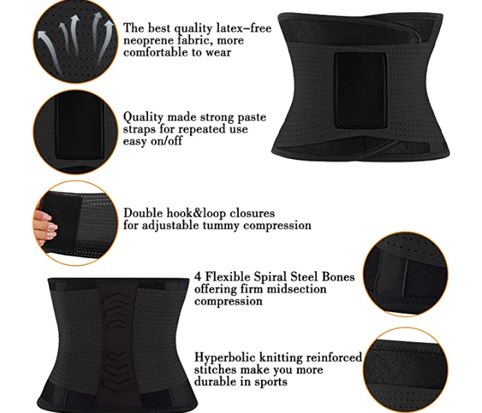 GTC 22001005  Elasticity Waist Cincher Corset Breathable Weight Loss Slimming Female Waist Trainer Belt Body Shaper Bustier Large -Black - Zoom Image 2