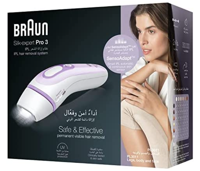 Braun PL3011 Silk-Expert Pro 3 Legs body and face hair removal Micro-Grip tweezer technology Waterproof  Venus Smooth Razor -White and Lilac - Zoom Image 1