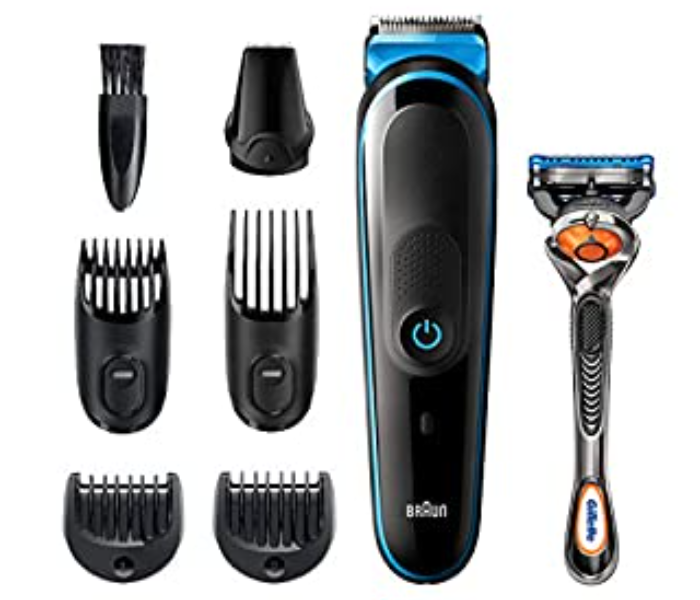 BRAUN MGK5245 Long Lasting Lithium Ion Battery Powered Auto Sensing All In One Trimmer-Black And Blue - Zoom Image 1