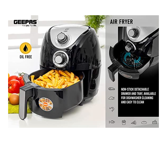 Geepas GAF37521 1300W Adjustable time and temperature Nonstick 2.5L Air Fryer-Black - Zoom Image 4