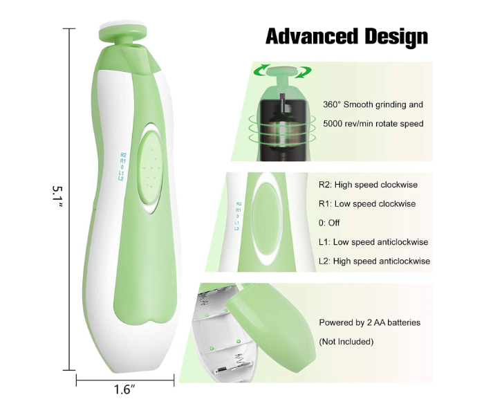 GTC 22000985 6 in 1 Electric Nail Clippers Baby Nail Trimmer Manicure Set -Green - Zoom Image 3