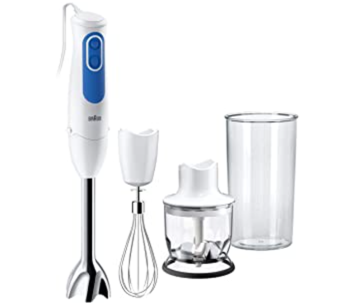 Braun MQ3025SPAGHETTI Plastic 700 Watts Dual Speed control Spalsh Control Power Bell Technology MultiQuick Hand Blender -White And Blue - Zoom Image 1