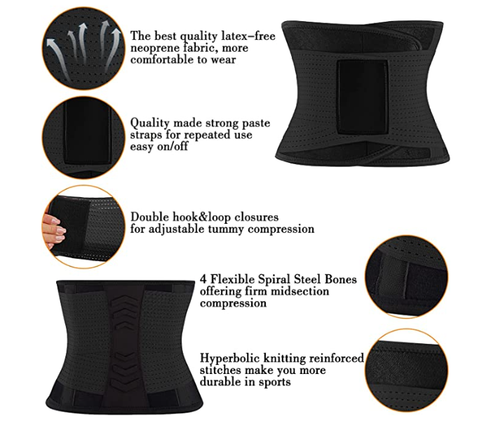 GTC 22001004 Elasticity Waist Cincher Corset Breathable Weight Loss Slimming Female Waist Trainer Belt Body Shaper Bustier Medium -Black - Zoom Image 2