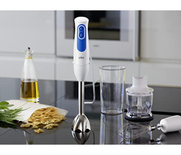 Braun MQ3025SPAGHETTI Plastic 700 Watts Dual Speed control Spalsh Control Power Bell Technology MultiQuick Hand Blender -White And Blue - Zoom Image 5