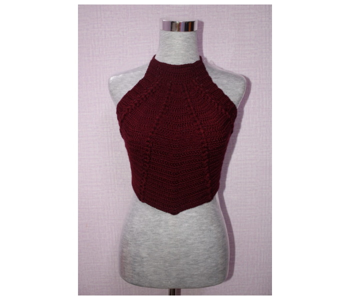 DC Creations CT001 Stylish And Comfortable Handmade Size M Cotton-Acrylic yarn Halter Top -Maroon - Zoom Image 1