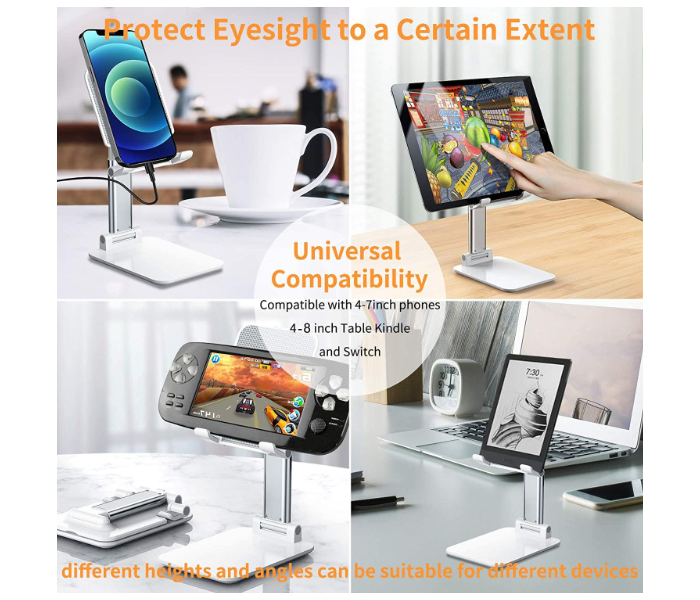 GTC 22000981 Angle and Height Adjustable Anti-Slip Design Compatible Foldable Mobile Holder Stand with All Smartphones -White - Zoom Image 3