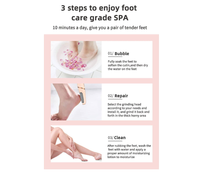 GTC 22000984 Pedicure Machine Foot Grinder Rechargeable Electric Foot Callus Remover for - Home Spa Pedicure Experience -Pink - Zoom Image 2