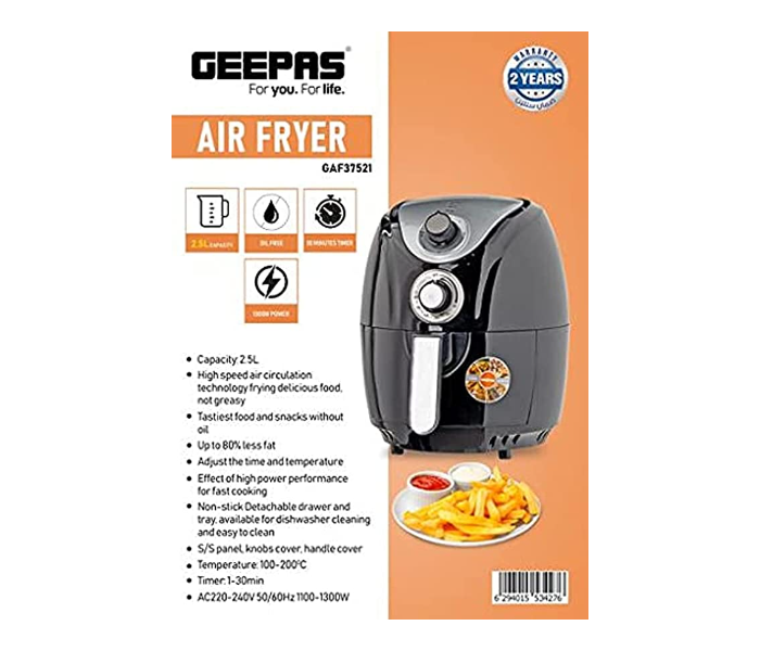 Geepas GAF37521 1300W Adjustable time and temperature Nonstick 2.5L Air Fryer-Black - Zoom Image 6