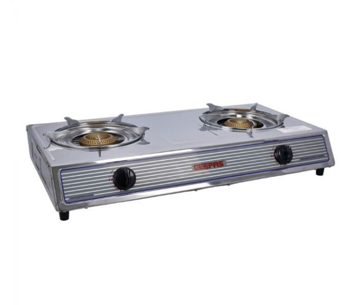 Geepas GGC31033 Stainless Steel High-Quality Electroplated Pan Support Cast Iron Double Gas Burner-Silver - Zoom Image 1