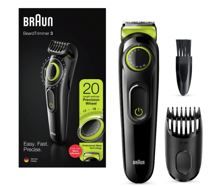 BRAUN BT3221 Rrechargeable cordless Unisex Beard Trimmer-Black and Green - Zoom Image 1