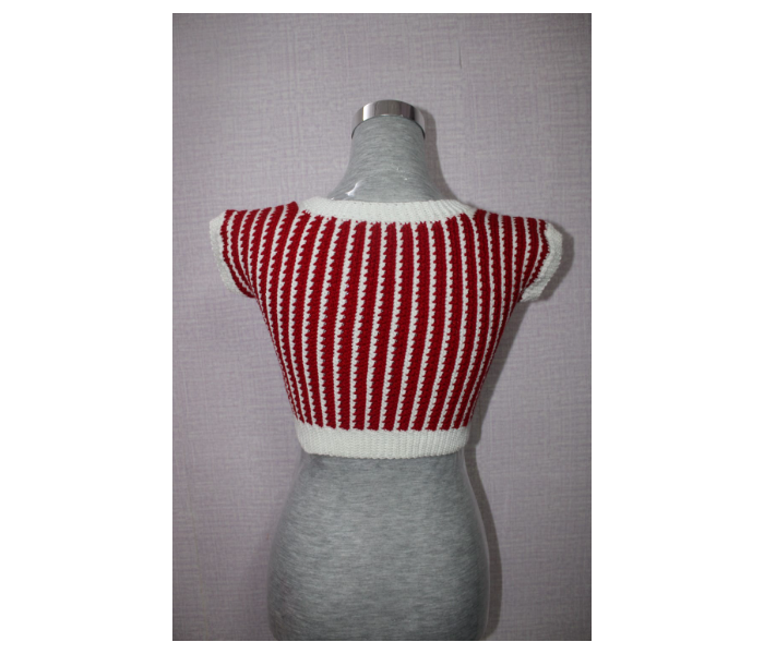 DC Creations CT002 Stylish And Comfortable Handmade Size M Cotton-Acrylic yarn Crop Top -Red and White - Zoom Image 2