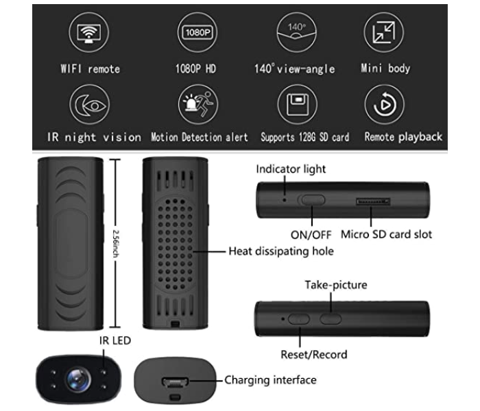 Portable Mini Home Security Camera 1080P HD Wireless WIFI Remote View - Zoom Image 1