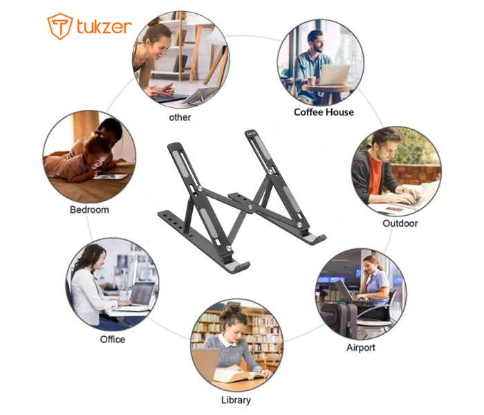 GTC 22000978 Adjustable Foldable Portable Stand for Desk  Aluminum Laptop Holder Riser -Black - Zoom Image 4