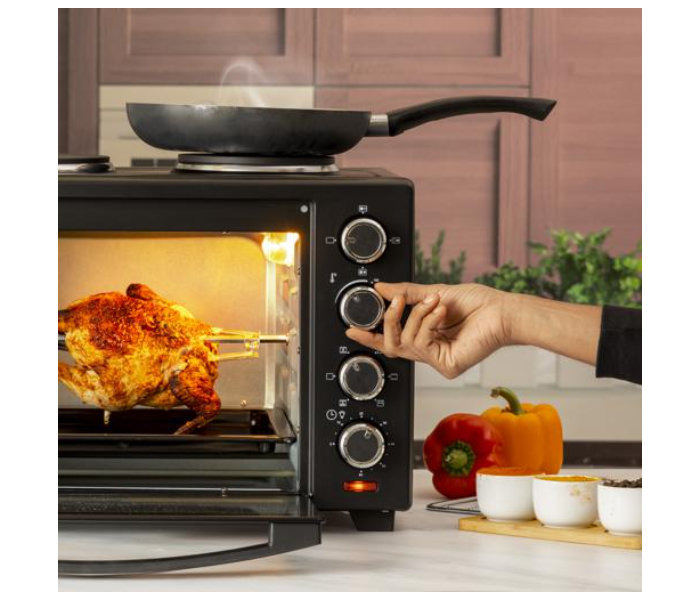 Geepas GO34052 Stainless Steel 60min Timer Rotisserie & Convection 38L 1600W Temperature Control Electric Oven-Black - Zoom Image 2