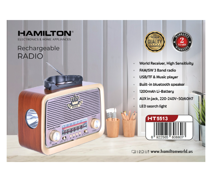 Hamilton HT-5513 World Receiver 1200 mAh Battery Rechargable Radio - Zoom Image 1