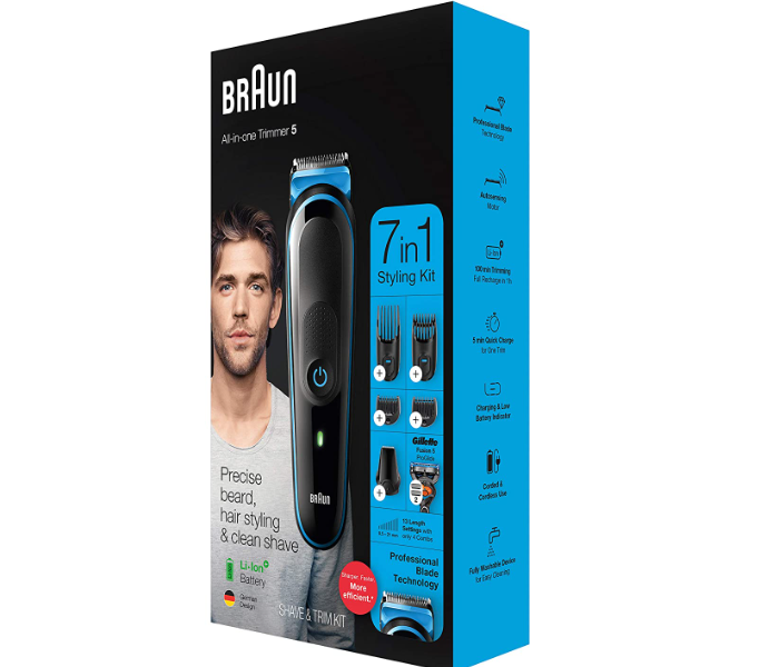 BRAUN MGK5245 Long Lasting Lithium Ion Battery Powered Auto Sensing All In One Trimmer-Black And Blue - Zoom Image 3