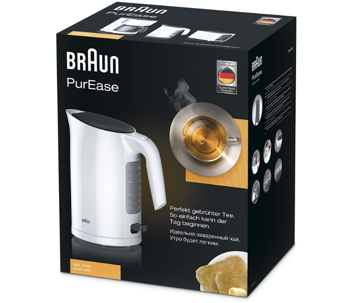  BRAUN WK3100WH 1.7 Liters 2200 watts Power 3 way protection Electric Kettle -White - Zoom Image 3