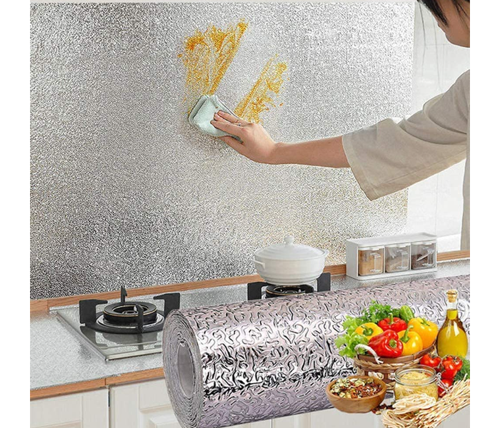 GTC 22001007 Anti-Mold and Heat Resistant Oil Proof And Waterproof Auminium Foil Wallpaper for Walls Cabinets Drawers Of 60 x 500 CM -Silver - Zoom Image 1