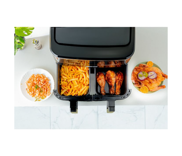 Geepas  GAF37525 Dual Basket VORTEX Air Frying Technology LED Display With Touch Screen 10 Preset Cooking Modes Digital Air Fryer - Black and Silver - Zoom Image 4