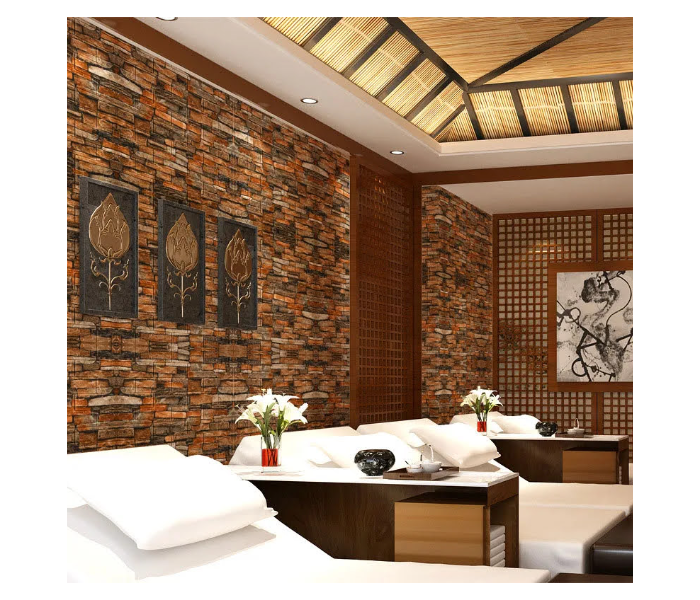 GTC 22000992 Premium Quality 3D Tiles Brick Wall Stickers Self-Adhesive Waterproof Foam Wallpaper -Brown - Zoom Image 3