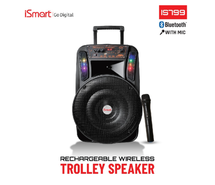 ISmart  IS799 Wireless Rechargeable Trolley Speaker with Mic - Black - Zoom Image 1