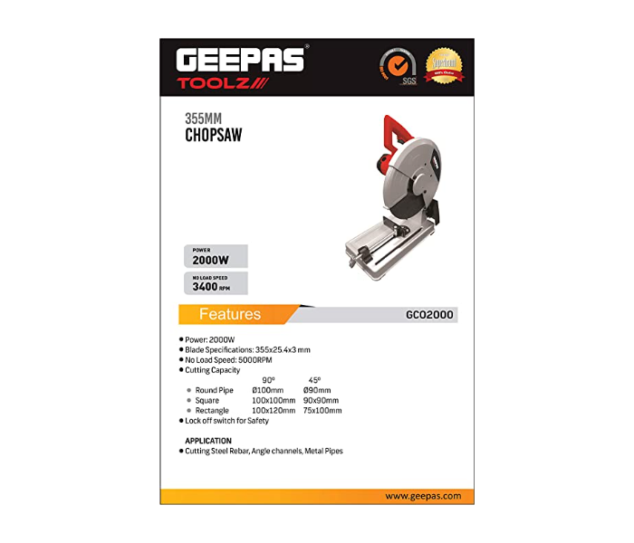 Geepas GCO2000-240 Power 2000Watt 500RPM Cut off Saw - Red - Zoom Image 2