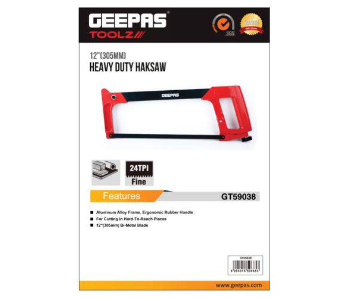 Geepas  GMH59308 Bi Metal Blade Aluminium Alloy Frame 305mm Heavy Duty Haksaw-Red And Black - Zoom Image 3