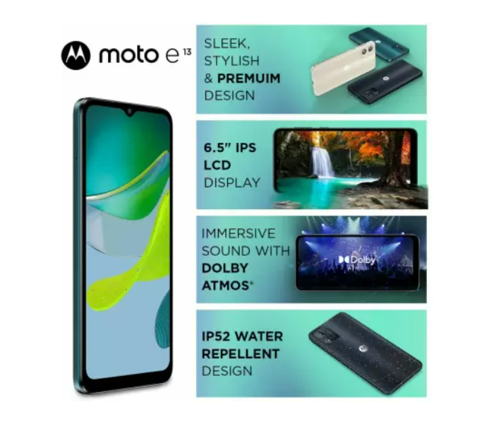 Motorola Moto E13 6.5 inch HD+ Display-13MP Rear Camera 5MP Front Camera -E13 2GB RAM 64 GB Expandable Upto 1 TB Mobile Phone - Aurora Green - Zoom Image 3