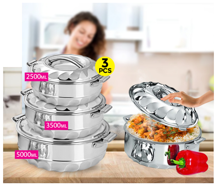 3 Piece Maximum Stainless Steel Insulated Casserole Gift Set - Silver, 5000ml, 3500ml, 2500ml. - Zoom Image 1