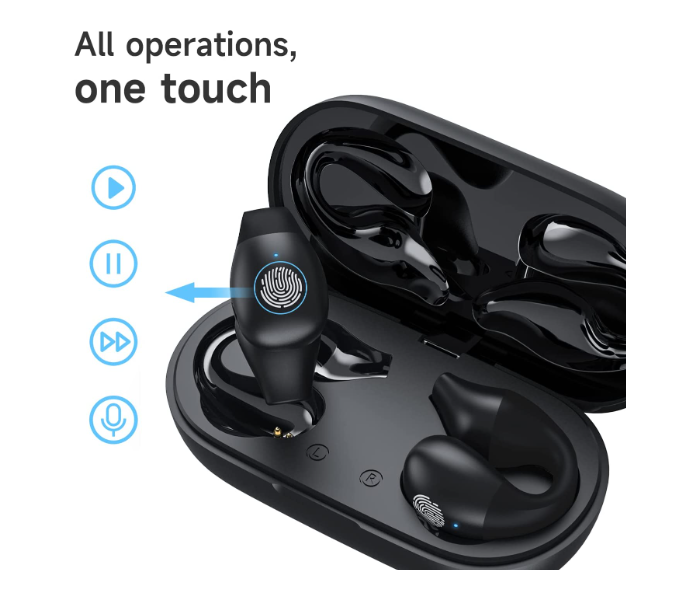 Wireless Ear Clip Bone Conduction Headphones (Obsidian Black, LED Display) - Zoom Image 1