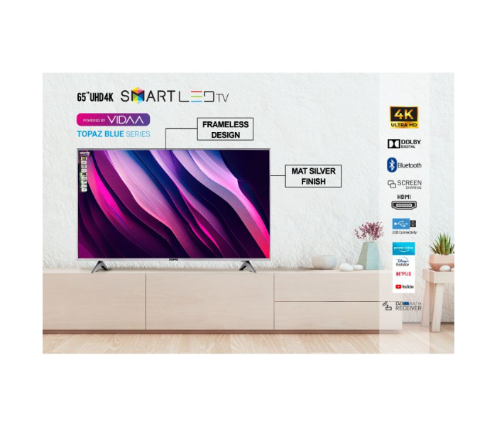 Geepas GLED 6569SVUHD Smart Voice Control 4K Ultra HD Smart TV With Frameless Design Remote Control HDMI Bluetooth Wifi Dolby Digital VIDAA Professional TV - Matte Silver - Zoom Image 3