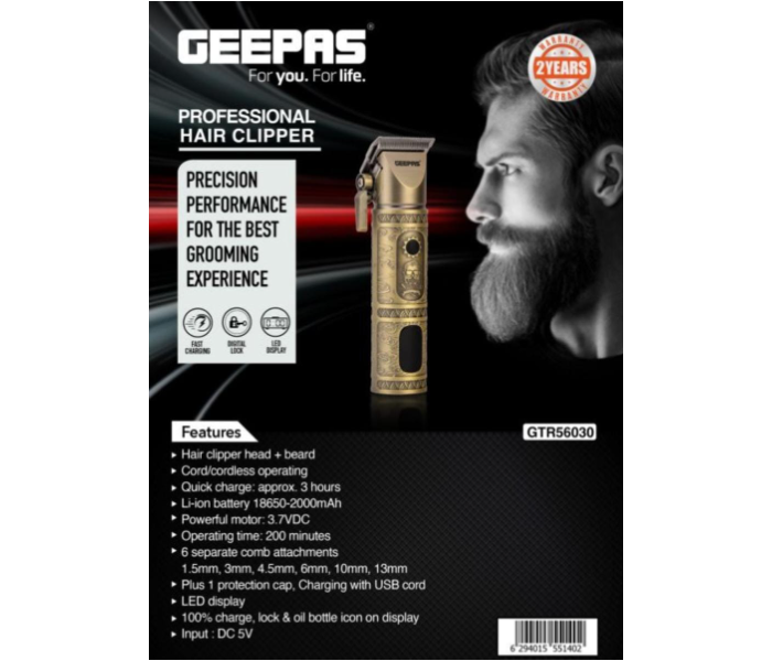 Geepas GTR56030 Rechargeable USB Hair Clipper-GOLD - Zoom Image