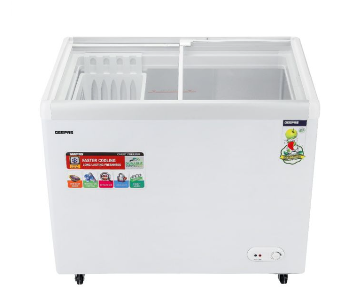 Geepas GCF4220SG Convertible Freezer and Fridge Function 425L Storage Capacity 200Watt Chest Showcase Freezer-White - Zoom Image 1