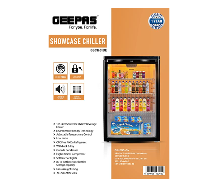 Geepas  GSC1601BE 165Liters Tropicalized Defrost Technology Single Door Fully Automatic Dual Temperature Zone 2 Star Chiller-Black - Zoom Image 5