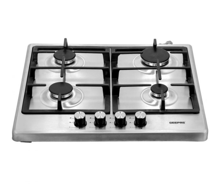 Geepas GGH6022NST Table Top Gas Hob Inox capped knobs Stainless Steel Gas Cooktop Euro Pool 4 Gas Sabaf Burners -Silver  - Zoom Image 2