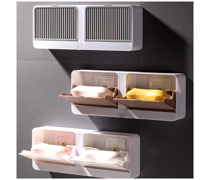 DIY 2 in 1 Adhesive Wall Mounted Soap Dish Drain Box - C - Zoom Image