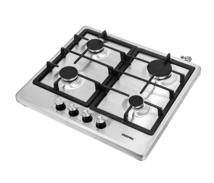 Geepas GGH6022NST Table Top Gas Hob Inox capped knobs Stainless Steel Gas Cooktop Euro Pool 4 Gas Sabaf Burners -Silver  - Zoom Image 3