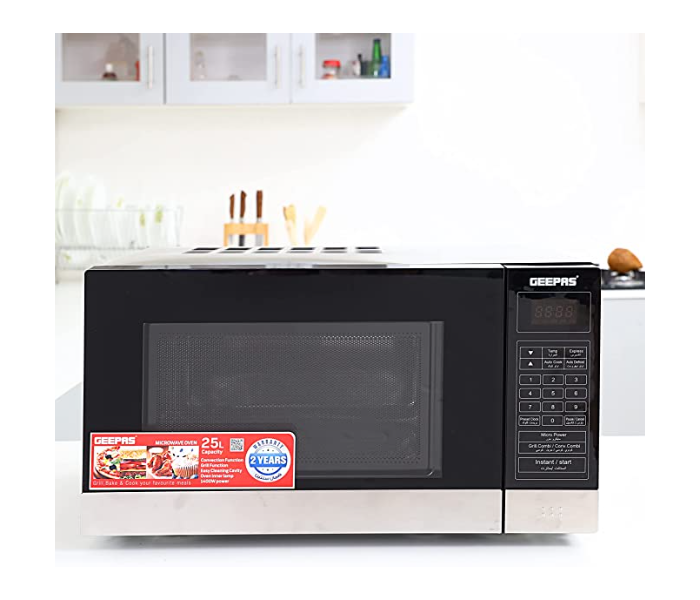 Geepas  GMO2706CB 1400W Digital Control Defrost Grill 270mm Glass Turntable 25L Capacity Microwave Oven -Black - Zoom Image 3