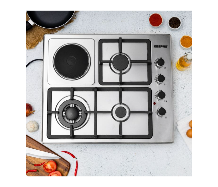 Geepas GGC31034 Stainless Steel Automatic Ignition System 2800Pa Metal Knob  Electric Hot Plate Hob Cast Iron Pan Support Burner - Silver - Zoom Image 1