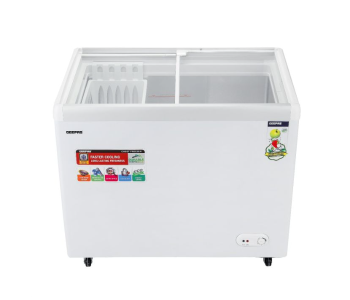 Geepas GCF3523SG 425L Storage capacity 200W Convertible Freezer and Fridge Function Chest Showcase Freezer-White - Zoom Image 1