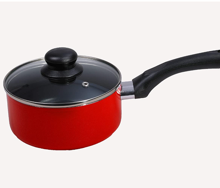 Delcasa 18cm Non Stick Aluminium Saucepan With Lid - Red - Zoom Image