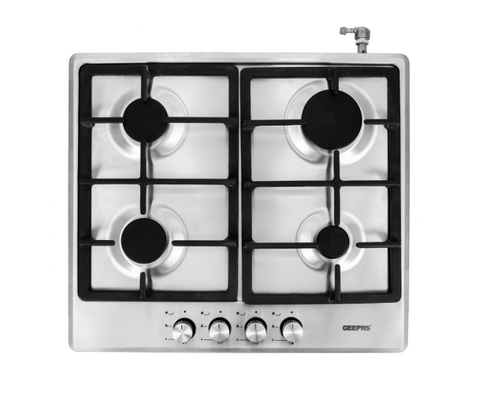 Geepas GGH6022NST Table Top Gas Hob Inox capped knobs Stainless Steel Gas Cooktop Euro Pool 4 Gas Sabaf Burners -Silver  - Zoom Image 1